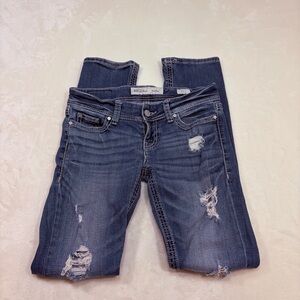 BKE Women's Ripped Dark Blue Skinny Jeans